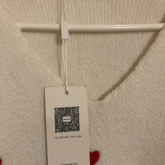 ECOWISH Women V Neck Heart Print Embroidery Knit Sweater Loose Casual Lng Sleeve - Picture 2 of 5